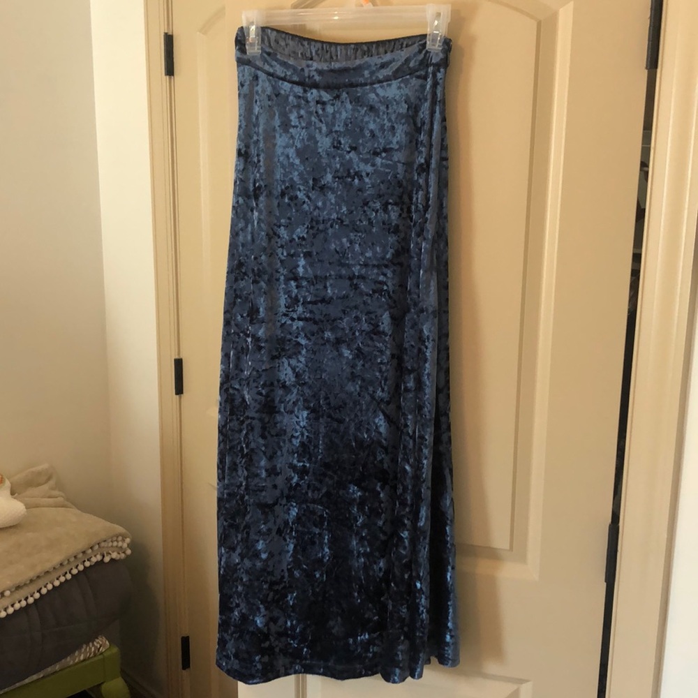 Blue velvet maxi skirt